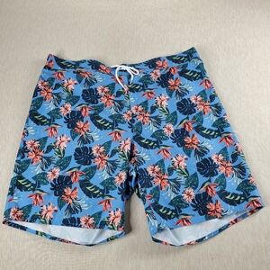 St. John's Bay Men's Blue Floral 3XL Swim Shorts Elastic Drawstring Waist